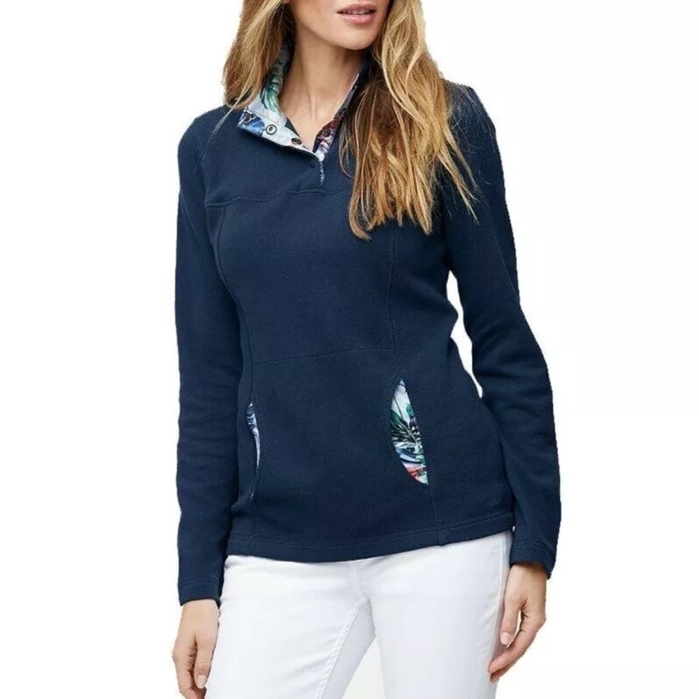 Tommy Bahama Navy Floral-Trim Half Zip Pullover